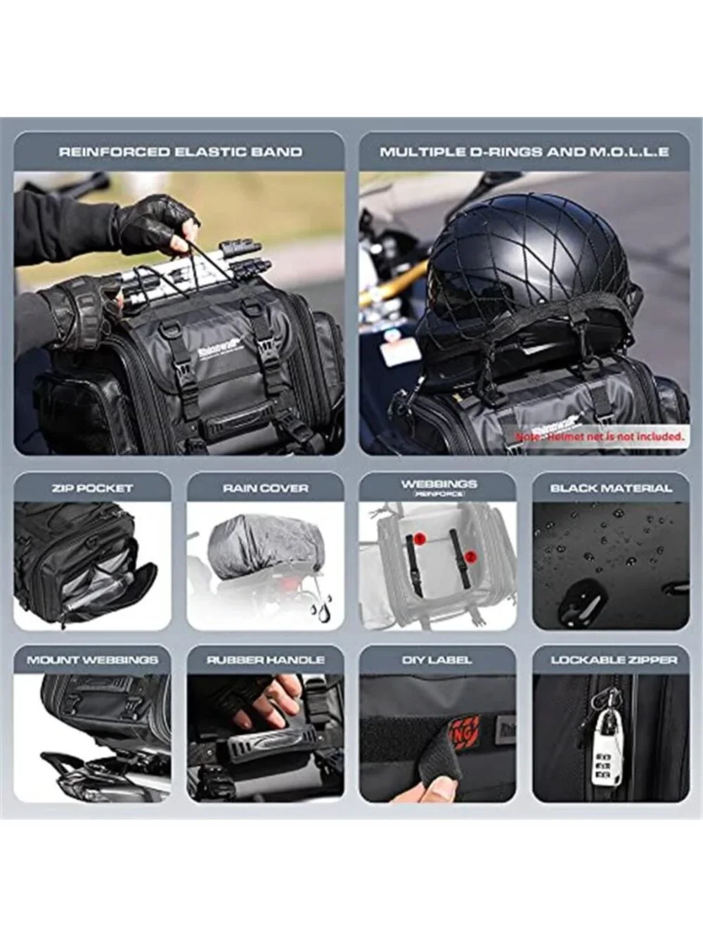 New Rhinowalk Motorcycle Tail Bag Expandable Motorcycle Travel Luggage 26L